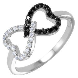 Sterling Silver 925 Rhodium and Black Rhodium Plated Open Twin Heart Ring